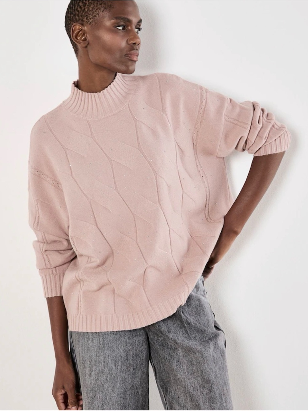 Apricot 🍑- Sparkle, cable mock neck